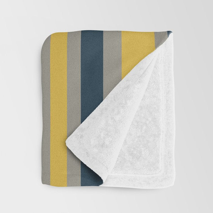 Variable Stripe Pattern in Light Mustard, Navy Blue, and Gray Throw Blanket Gallery Image 3