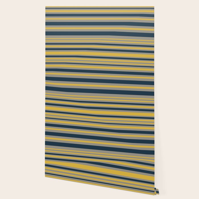 Variable Stripe Pattern in Light Mustard, Navy Blue, and Gray Wallpaper Gallery Image 2
