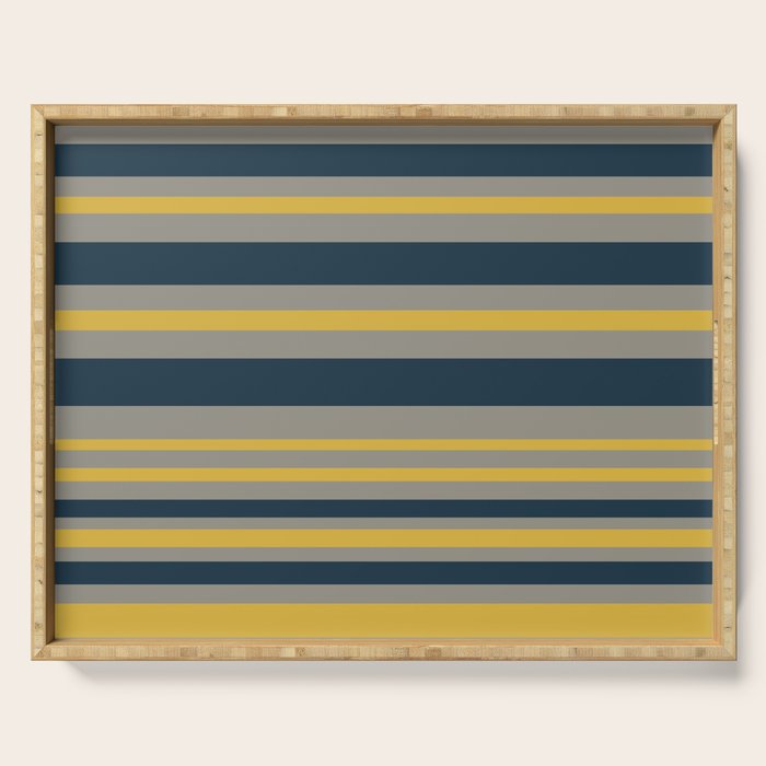 Variable Stripe Pattern in Light Mustard, Navy Blue, and Gray Serving Tray Gallery Image 1