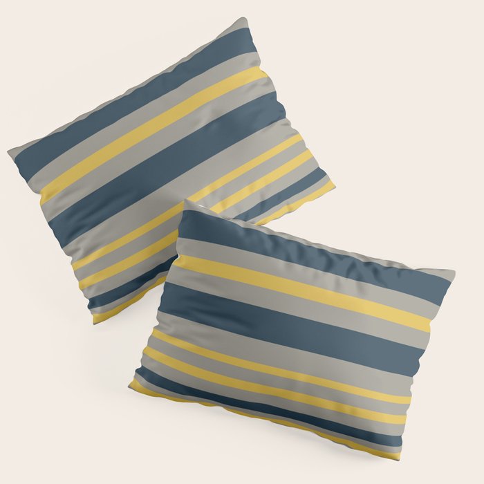 Variable Stripe Pattern in Light Mustard, Navy Blue, and Gray Pillow Sham Gallery Image 3