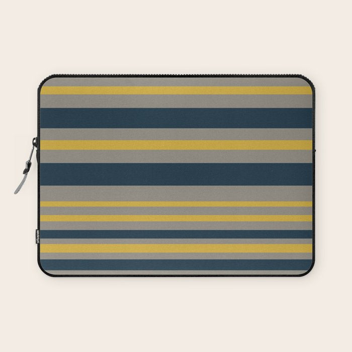 Variable Stripe Pattern in Light Mustard, Navy Blue, and Gray Laptop Sleeve Gallery Image 1