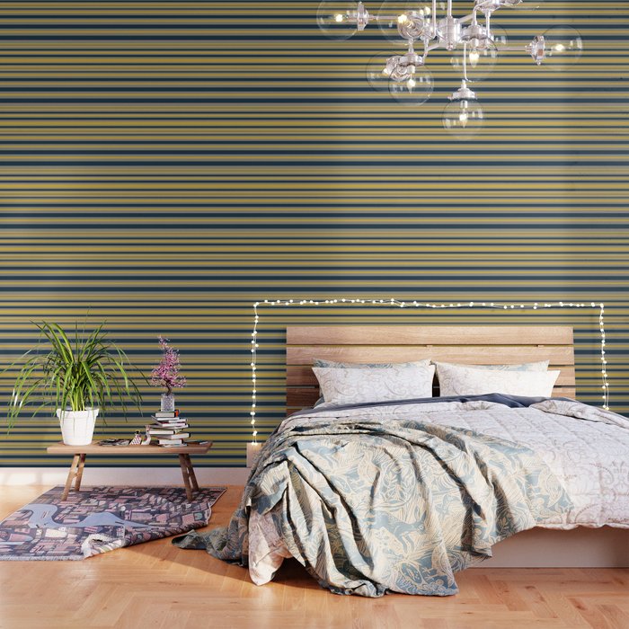 Variable Stripe Pattern in Light Mustard, Navy Blue, and Gray Wallpaper Gallery Image 1