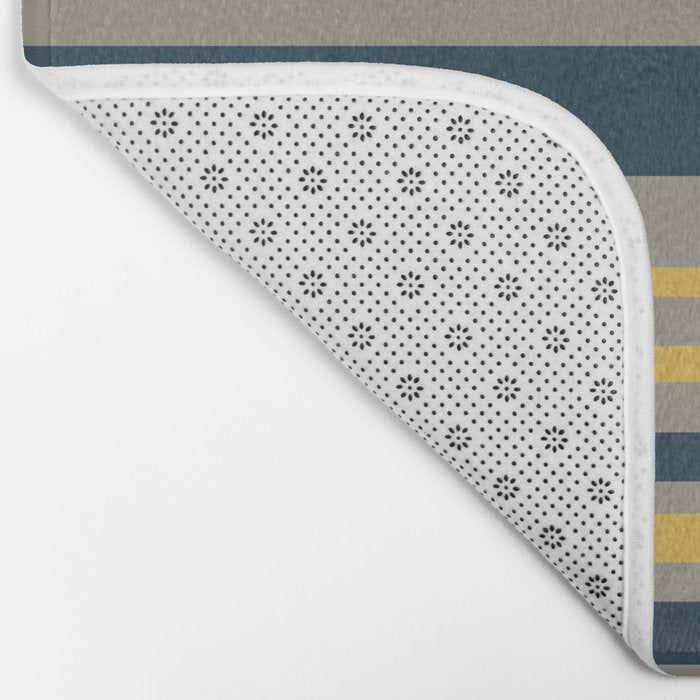 Variable Stripe Pattern in Light Mustard, Navy Blue, and Gray Bath Mat Gallery Image 2