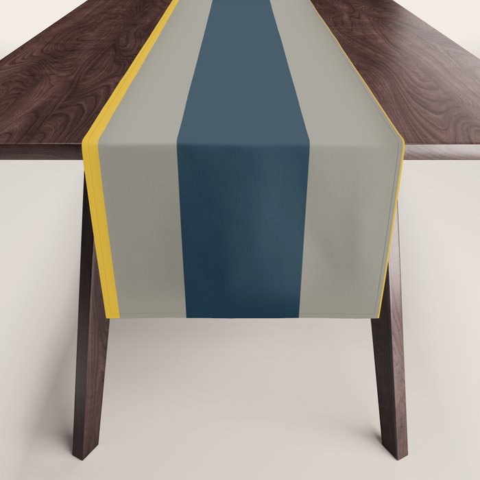 Variable Stripe Pattern in Light Mustard, Navy Blue, and Gray Table Runner Gallery Image 1