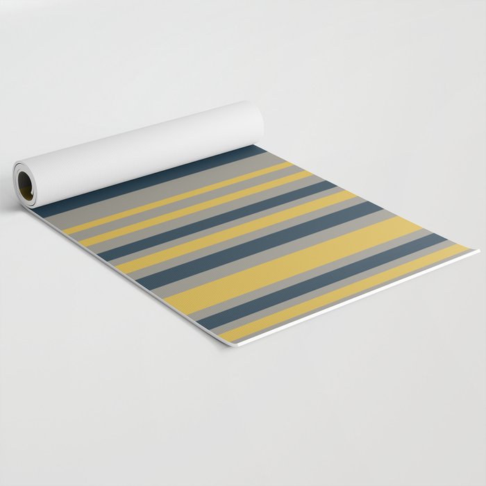 Variable Stripe Pattern in Light Mustard, Navy Blue, and Gray Yoga Mat Gallery Image 2