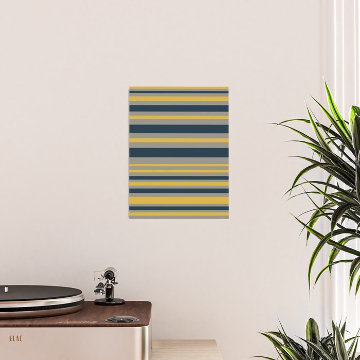 Variable Stripe Pattern in Light Mustard, Navy Blue, and Gray Poster Gallery Image 2