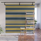 Variable Stripe Pattern in Light Mustard, Navy Blue, and Gray Wall Mural Gallery Image 1