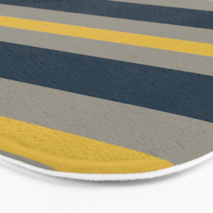 Variable Stripe Pattern in Light Mustard, Navy Blue, and Gray Bath Mat Gallery Image 3