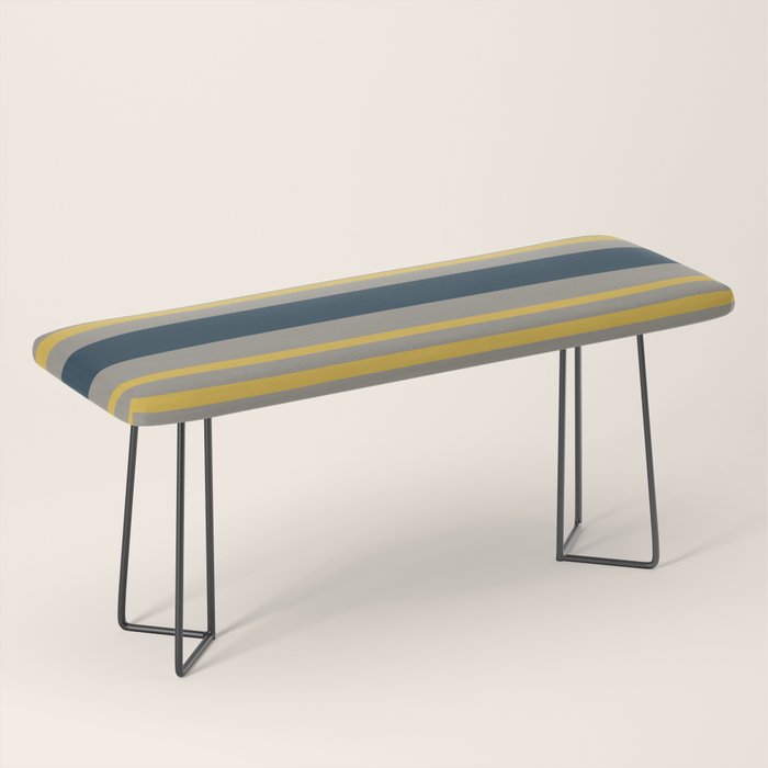 Variable Stripe Pattern in Light Mustard, Navy Blue, and Gray Bench Gallery Image 1