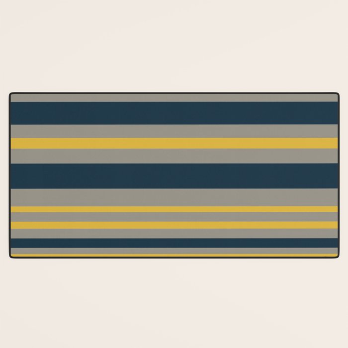 Variable Stripe Pattern in Light Mustard, Navy Blue, and Gray Desk Mat Gallery Image 3