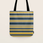 Variable Stripe Pattern in Light Mustard, Navy Blue, and Gray Tote Bag Gallery Image 1
