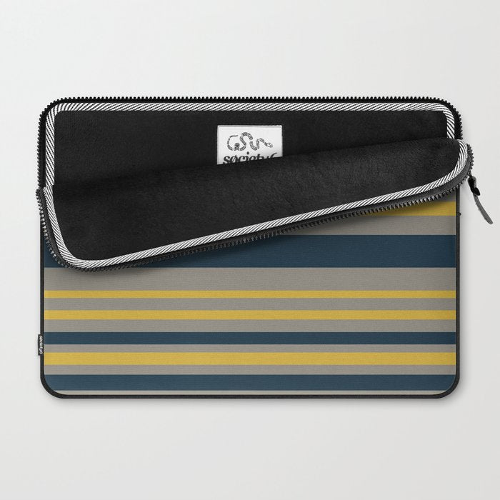Variable Stripe Pattern in Light Mustard, Navy Blue, and Gray Laptop Sleeve Gallery Image 2
