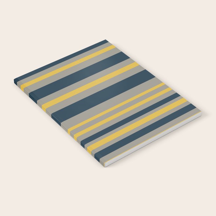 Variable Stripe Pattern in Light Mustard, Navy Blue, and Gray Notebook Gallery Image 2