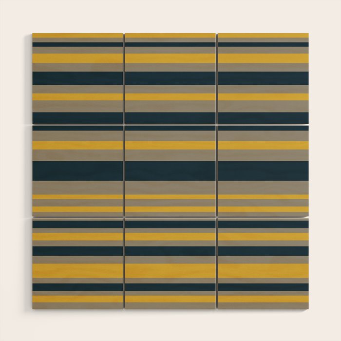 Variable Stripe Pattern in Light Mustard, Navy Blue, and Gray Wood Wall Art Gallery Image 1