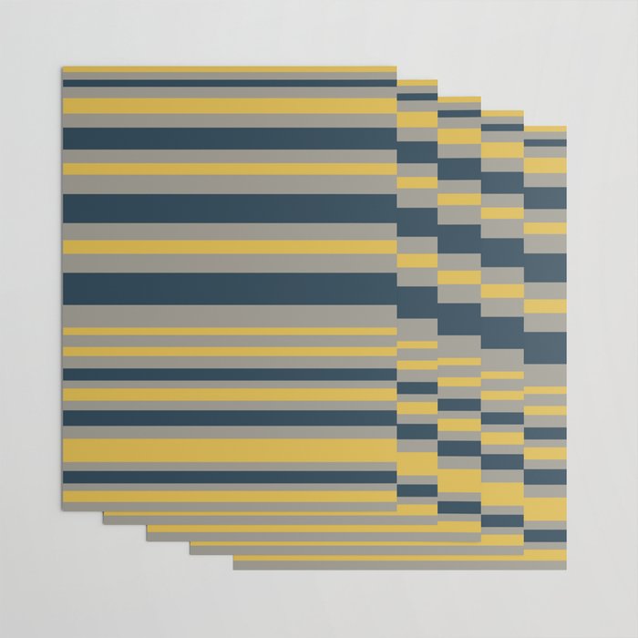 Variable Stripe Pattern in Light Mustard, Navy Blue, and Gray Wrapping Paper Gallery Image 3