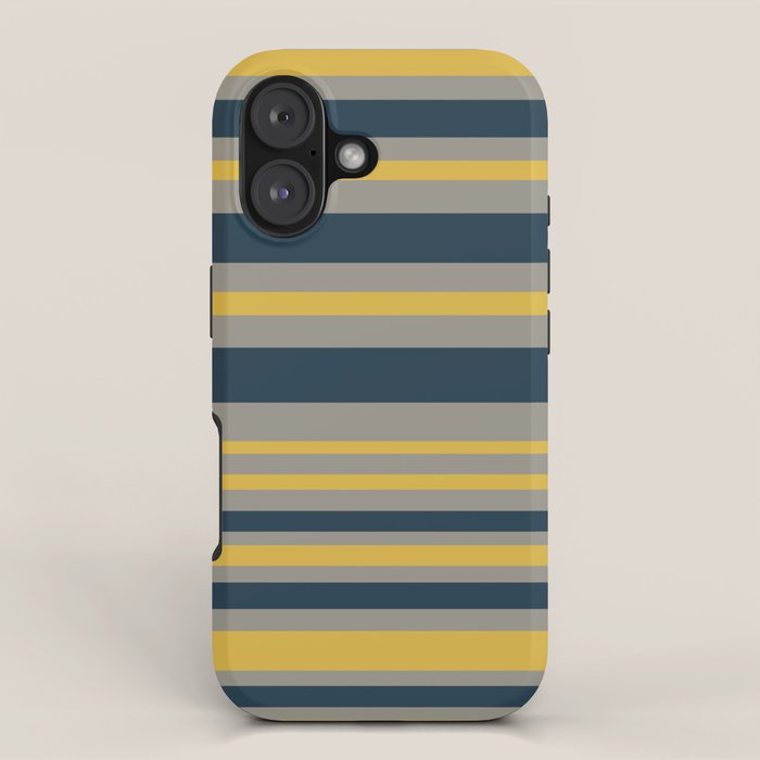 Variable Stripe Pattern in Light Mustard, Navy Blue, and Gray iPhone Case Gallery Image 1