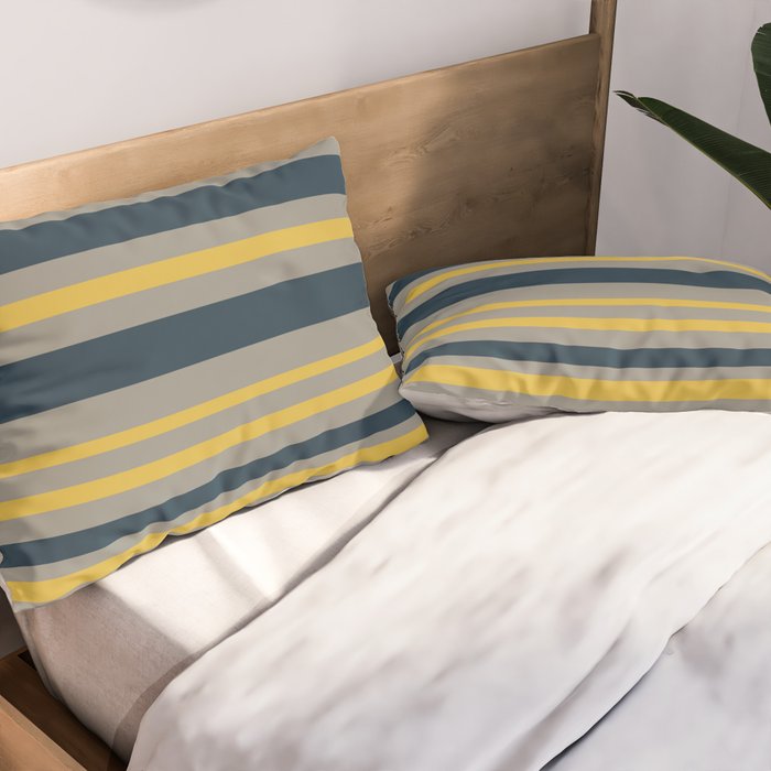 Variable Stripe Pattern in Light Mustard, Navy Blue, and Gray Pillow Sham Gallery Image 2