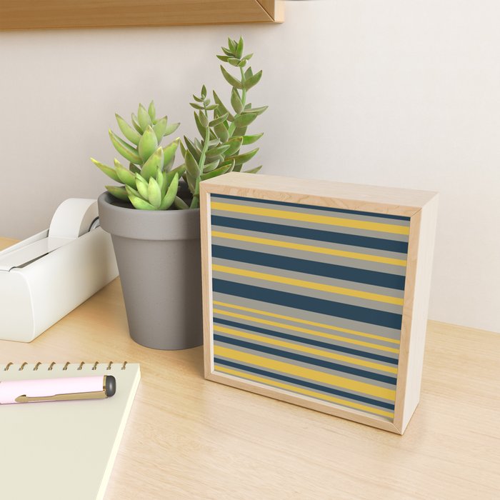 Variable Stripe Pattern in Light Mustard, Navy Blue, and Gray Mini Art Print Gallery Image 2