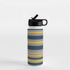 Variable Stripe Pattern in Light Mustard, Navy Blue, and Gray Water Bottle Gallery Image 1