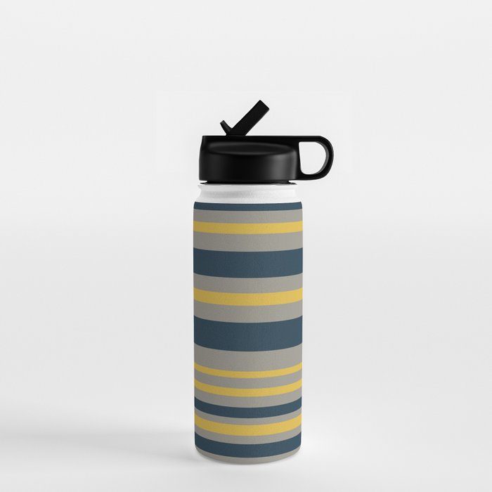 Variable Stripe Pattern in Light Mustard, Navy Blue, and Gray Water Bottle Gallery Image 1