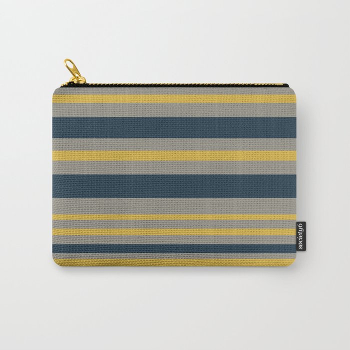 Variable Stripe Pattern in Light Mustard, Navy Blue, and Gray Carry All Pouch Gallery Image 1