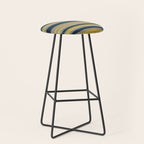 Variable Stripe Pattern in Light Mustard, Navy Blue, and Gray Stool Gallery Image 1