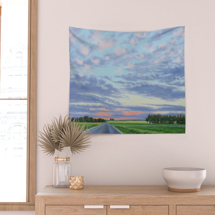 Pink, Purple, and Green Spring Evening Wall Tapestry Gallery Image 2