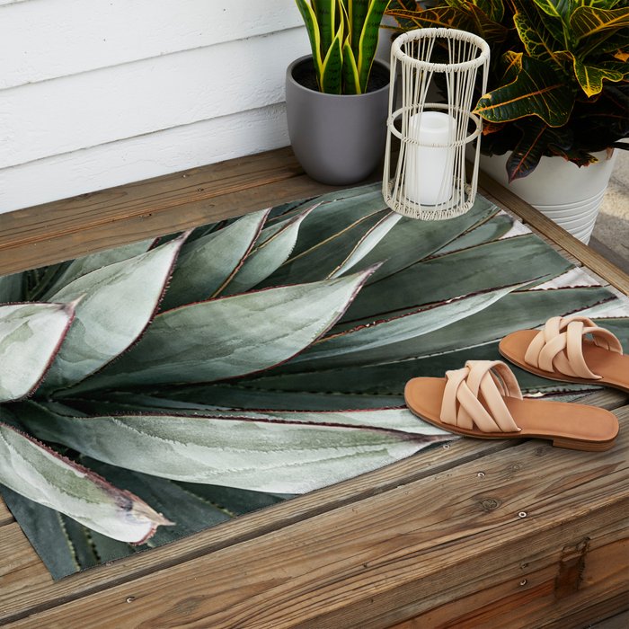 Cactus Leaves // Green Southwest Home Decor Vibes Desert Hombre Plant Photograph Outdoor Rug Gallery Image 2
