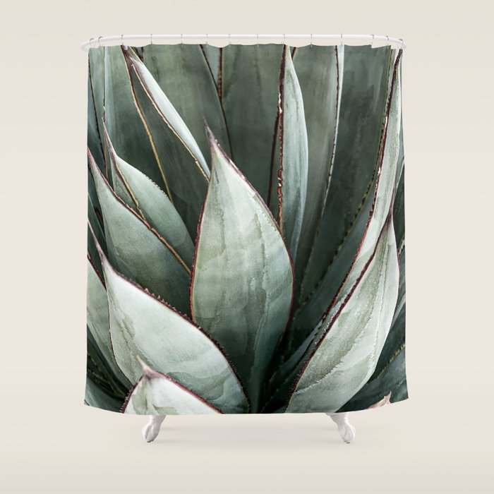 Cactus Leaves // Green Southwest Home Decor Vibes Desert Hombre Plant Photograph Shower Curtain Gallery Image 1