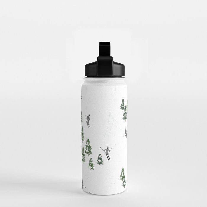 Monochrome aerial skiers illustration Water Bottle Gallery Image 2