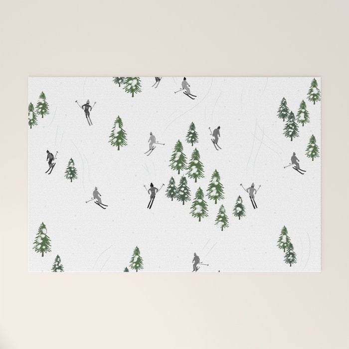 Monochrome aerial skiers illustration Welcome Mat Gallery Image 1