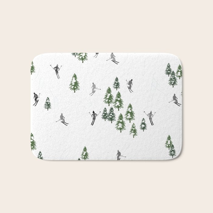 Monochrome aerial skiers illustration Bath Mat Gallery Image 1