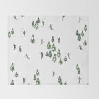 Monochrome aerial skiers illustration Throw Blanket Gallery Image 2