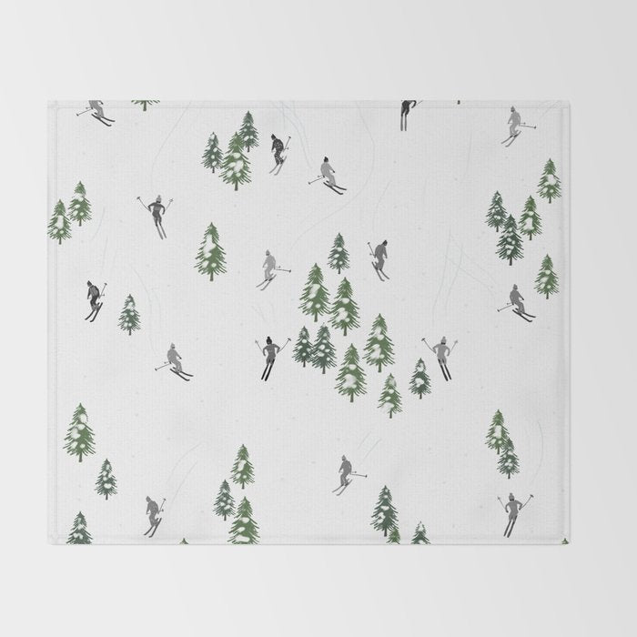 Monochrome aerial skiers illustration Throw Blanket Gallery Image 2