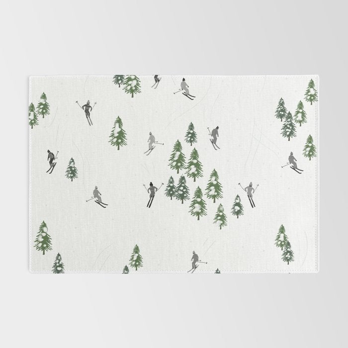 Monochrome aerial skiers illustration Rug Gallery Image 2