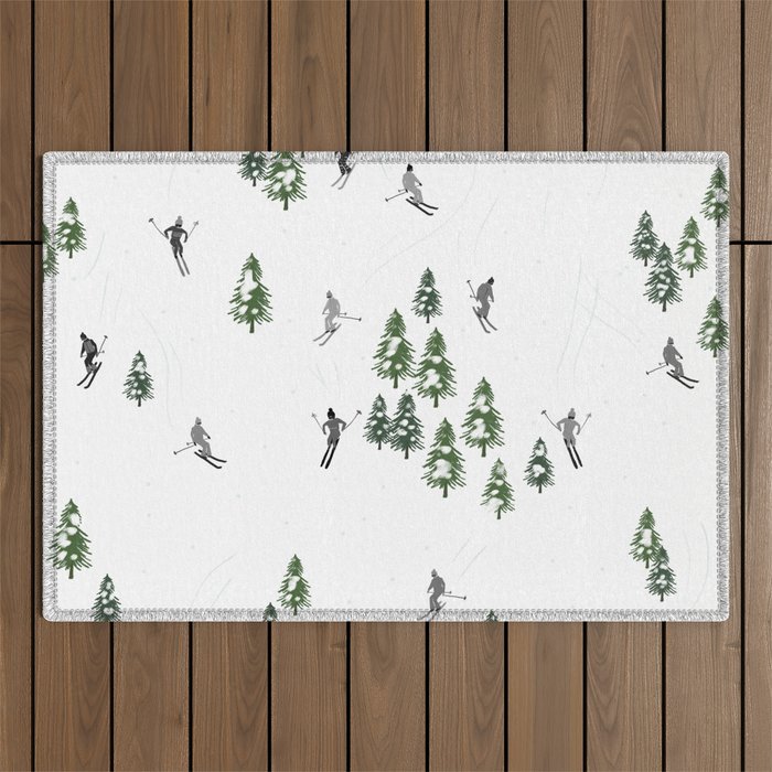 Monochrome aerial skiers illustration Outdoor Rug Gallery Image 1