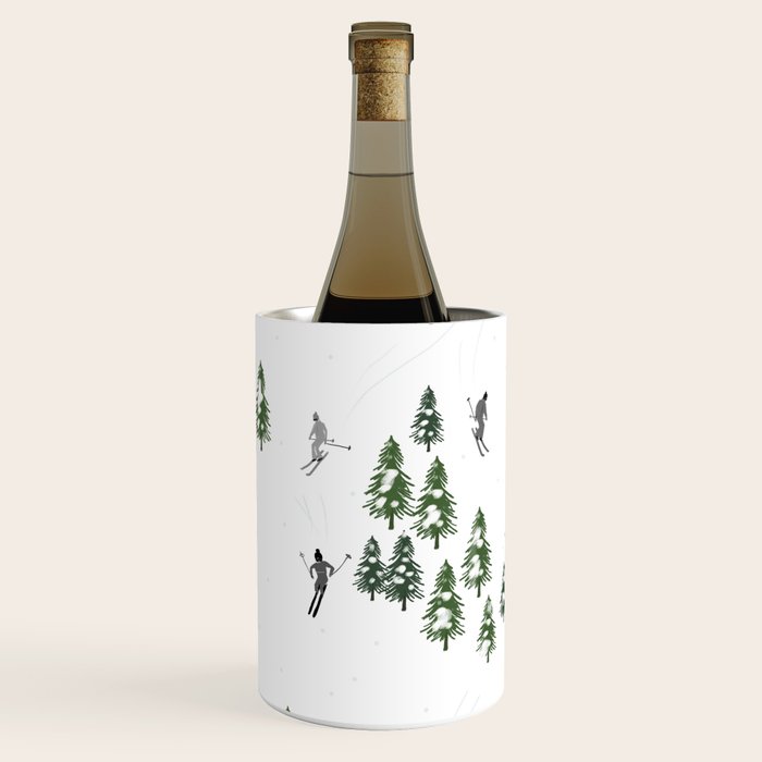 Monochrome aerial skiers illustration Wine Chiller Gallery Image 1