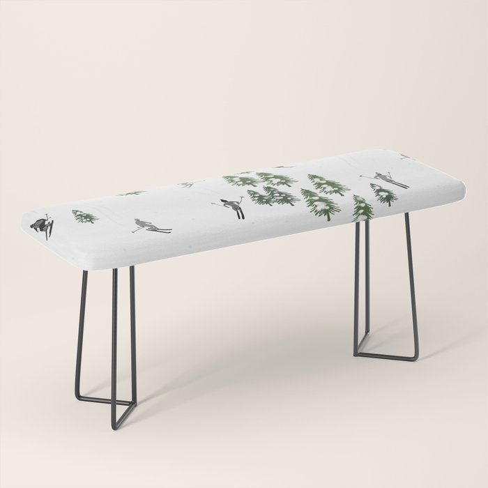 Monochrome aerial skiers illustration Bench Gallery Image 1