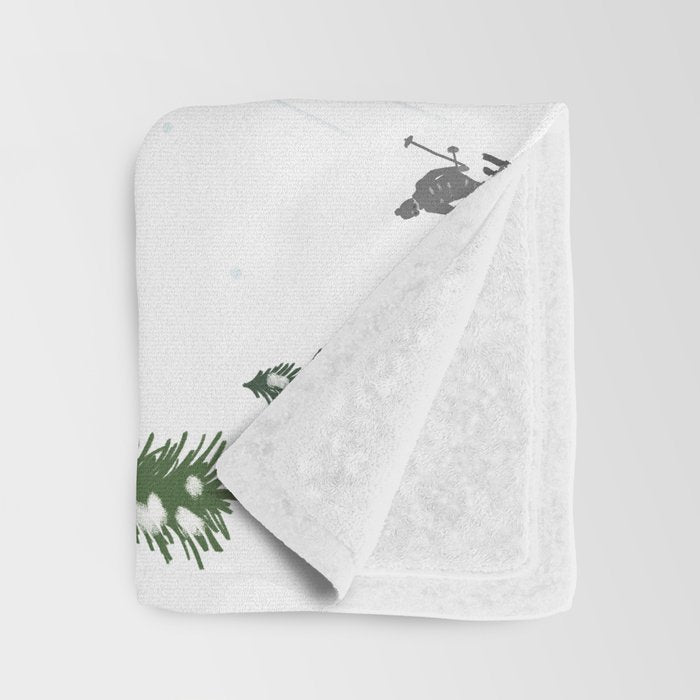 Monochrome aerial skiers illustration Throw Blanket Gallery Image 3