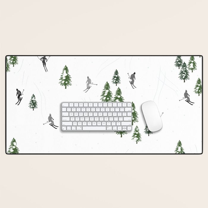 Monochrome aerial skiers illustration Desk Mat Gallery Image 1