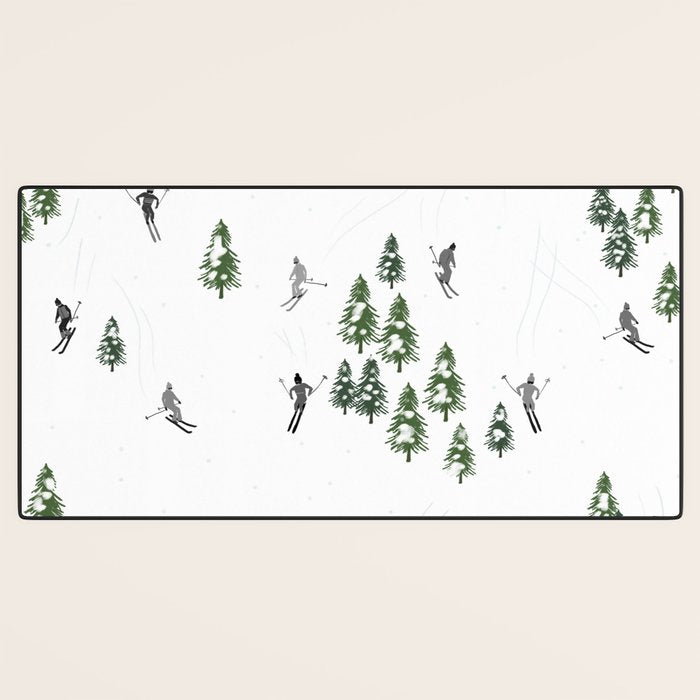 Monochrome aerial skiers illustration Desk Mat Gallery Image 3
