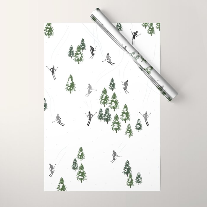 Monochrome aerial skiers illustration Wrapping Paper Gallery Image 1