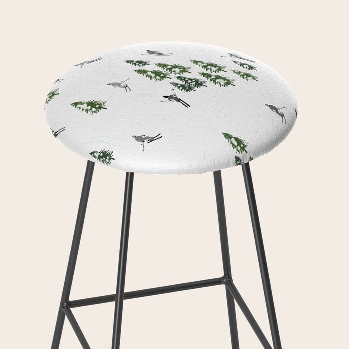 Monochrome aerial skiers illustration Stool Gallery Image 2