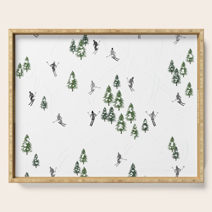 Monochrome aerial skiers illustration Serving Tray Gallery Image 1