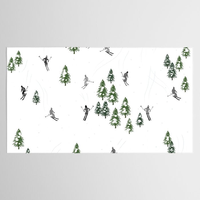Monochrome aerial skiers illustration Tablecloth Gallery Image 2