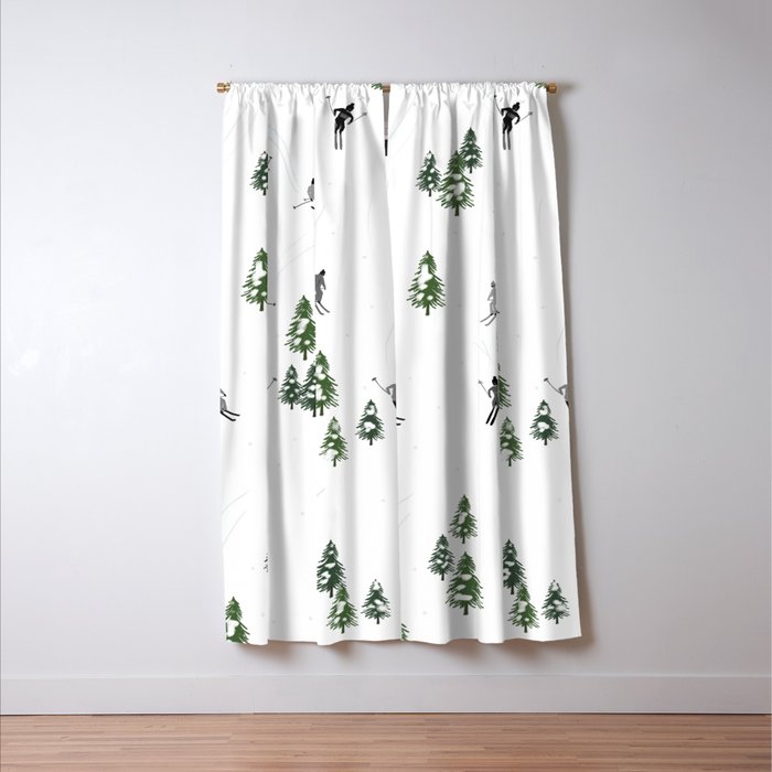 Monochrome aerial skiers illustration Window Curtain Gallery Image 3