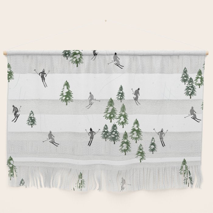 Monochrome aerial skiers illustration Wall Hanging Gallery Image 1