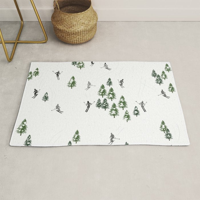 Monochrome aerial skiers illustration Rug Gallery Image 1