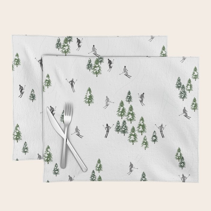 Monochrome aerial skiers illustration Placemat Gallery Image 1