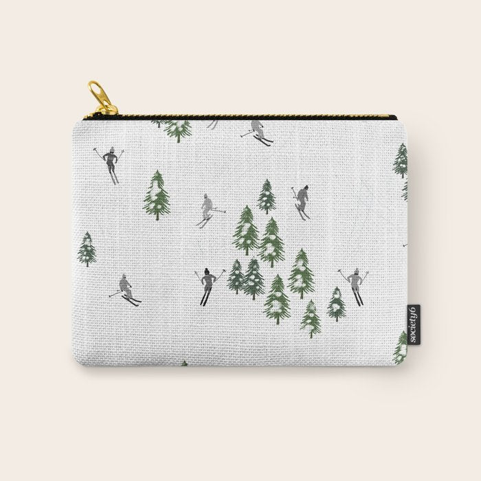 Monochrome aerial skiers illustration Carry All Pouch Gallery Image 1